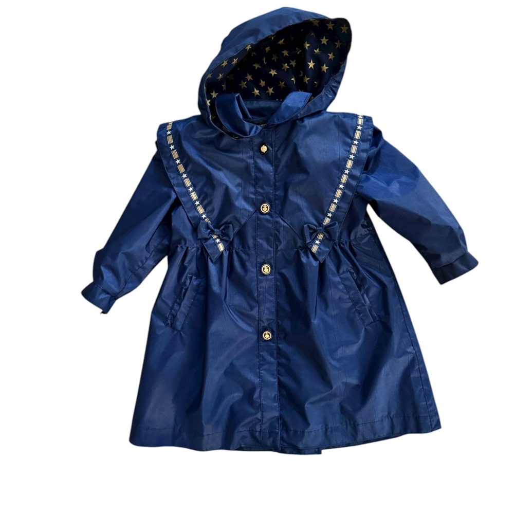 Rothschild Navy Blue Star Lined Hooded Dress Coat Girls 3T Vintage Military Q18